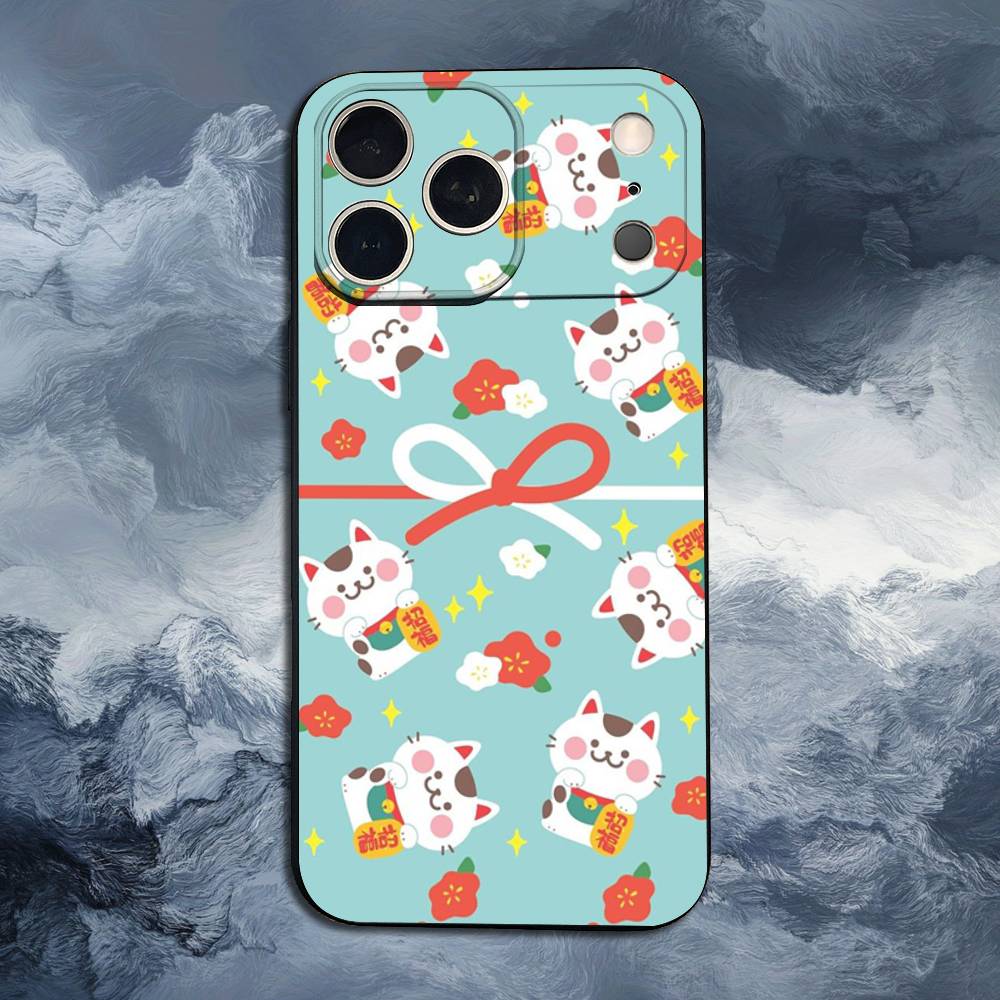 Мультяшный Счастливый Кот Чехол Для iPhone 13,12,15,14,11,16,17,Plus,Pro Max,XS,X,XR,SE,Mini,8,7,Мягкий Силикон Черный