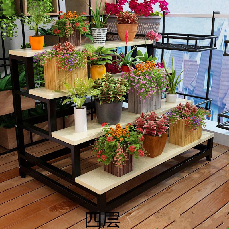 Indoor Balcony Trapezoidal Wrought Iron Multi-layer Flower Stand
