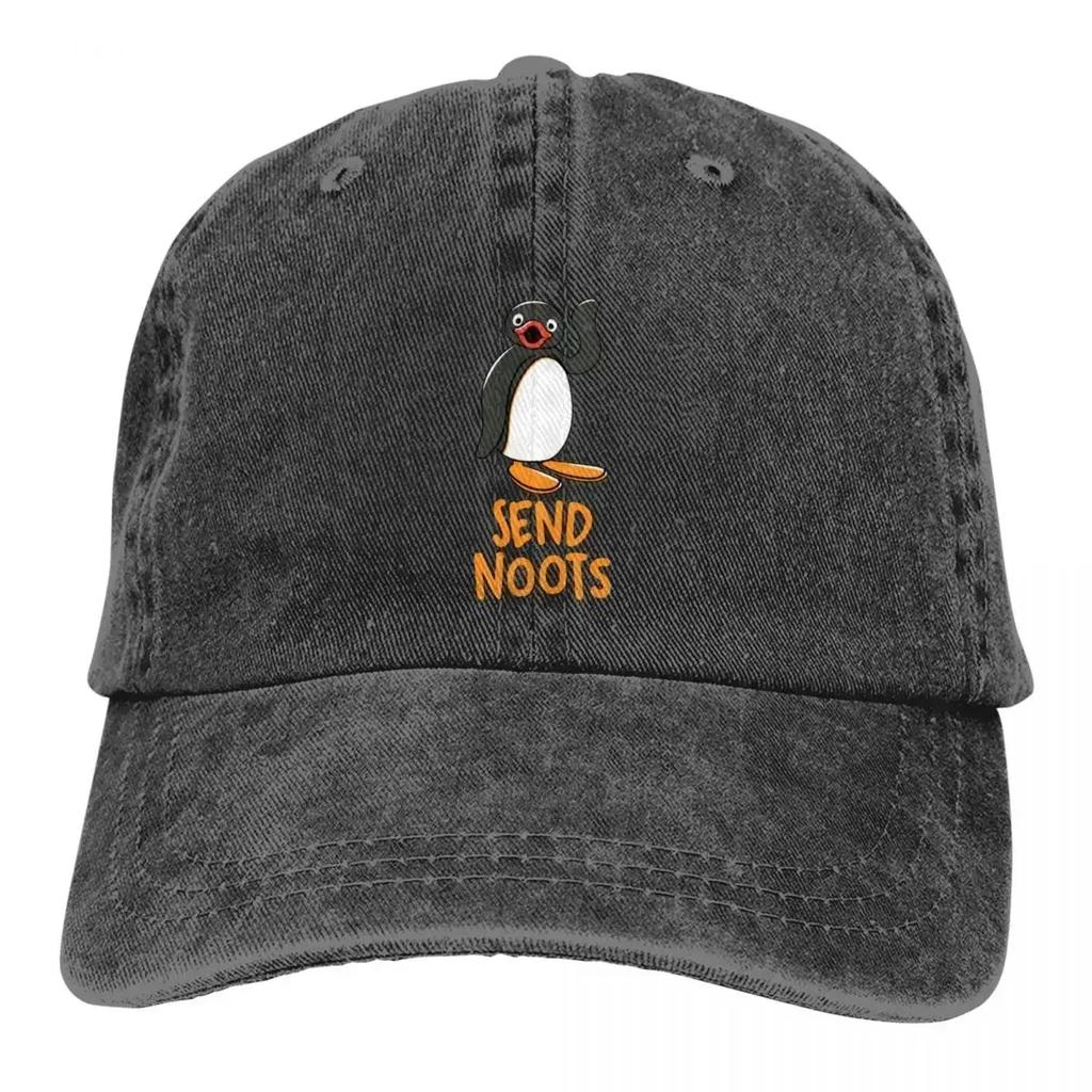 Классическая бейсболка Send Noots Pingu Унисекс Потертый Деним Стирка Snapback Кепка Пингвин Мультяшный Для улицы Путешествий Мягкие Кепки Кепка