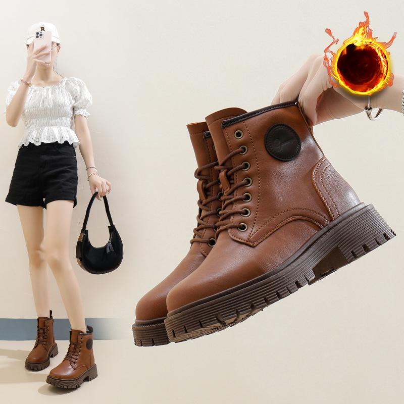 Women's Winter Warm Snow Boots Lug Sole Faux Fur Lining Lace-Up Ankle Booties Shoes for Women Non-Slip Chunky Platform Walking Short Combat Boots