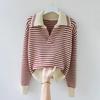 Pullover Autumn Academy Style Knitted Polo Neck Sweater Women 2023 Korean Version New Loose Versatile Stripe Pullover Swwater