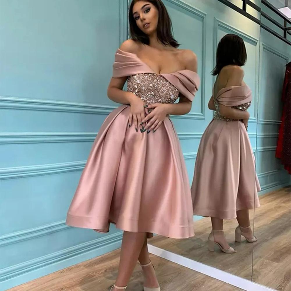 Новая женская одежда весна простая атмосфера длинное тонкое пайетки с открытыми плечами банкетное вечернее платье платье