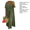 Women Summer Cotton Linen Maxi Dress Loose Short Sleeve V-Neck Flowy Dress Casual Tiered Beach Swing Dress