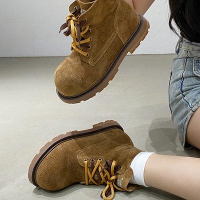 Виноградная мать такая же 2025 увеличение роста на 4 см~ модные ботинки Мартина с коротким голенищем на контрастной шнуровке с большой круглой головкой женские