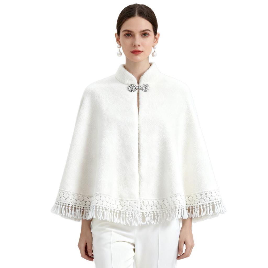 Ципао из искусственного меха норки с шалью и кисточками, короткий кардиган для тепла осенью и зимой