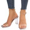 Size 35-42 transparent high-heeled sandals 2025 summer new sexy square head word with thick-heeled sandals women