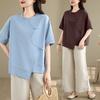 DIMANAF 2025 Летние топы больших размеров из хлопка, асимметричные женские футболки с круглым вырезом и коротким рукавом, свободные однотонные футболки