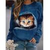 Fashion Ladies T-shirt Cat Pattern 3D Printing Round Neck Long Sleeve Pullover Sweater Women