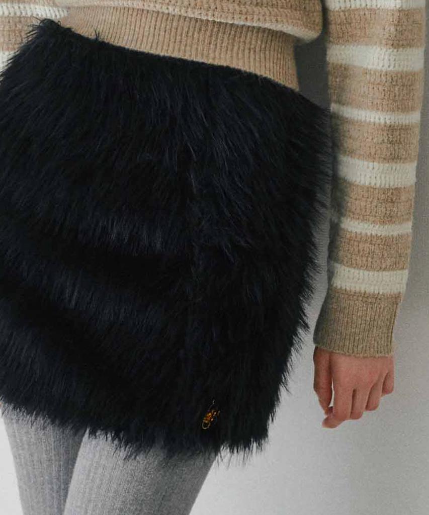 Belloel Fur Mini Skirt Black