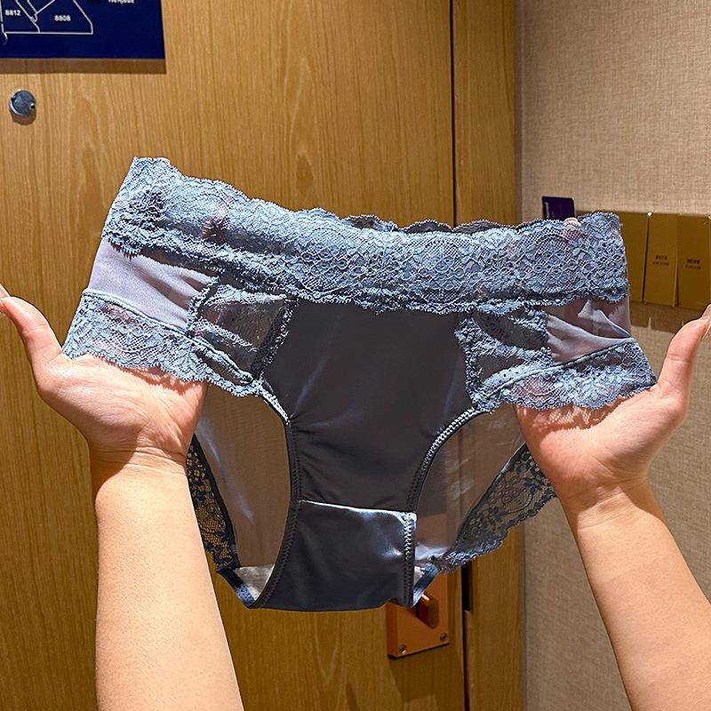 Женские атласные кружевные сексуальные трусики из чистого хлопка с однотонной отделкой