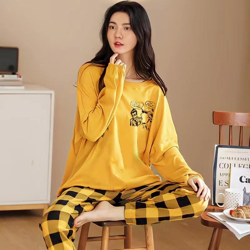 Cute Cartoon Long Sleeve Pajama Set Polyester Lounge Wear For Teen Girls