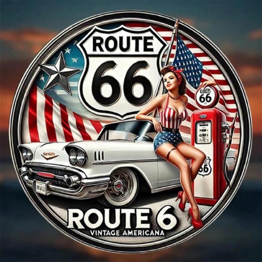 Винтажная металлическая жестяная табличка Route 66, 8-дюймовая круглая, декор для стены автомобиля
