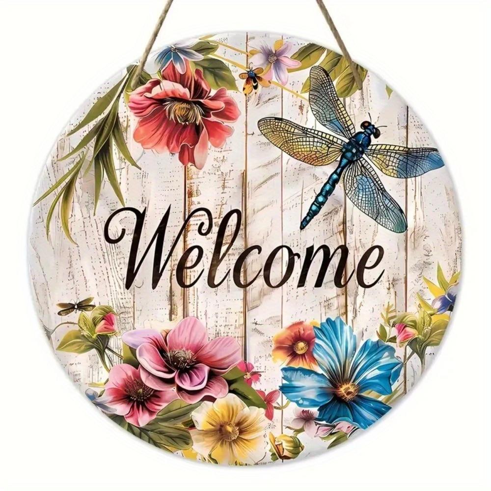 Vintage Welcome Flower Plant Sign, Round Wooden Wreath Sign for Home Room Farmhouse Porch Bar Cafe Wall Decor, Gift for Friends