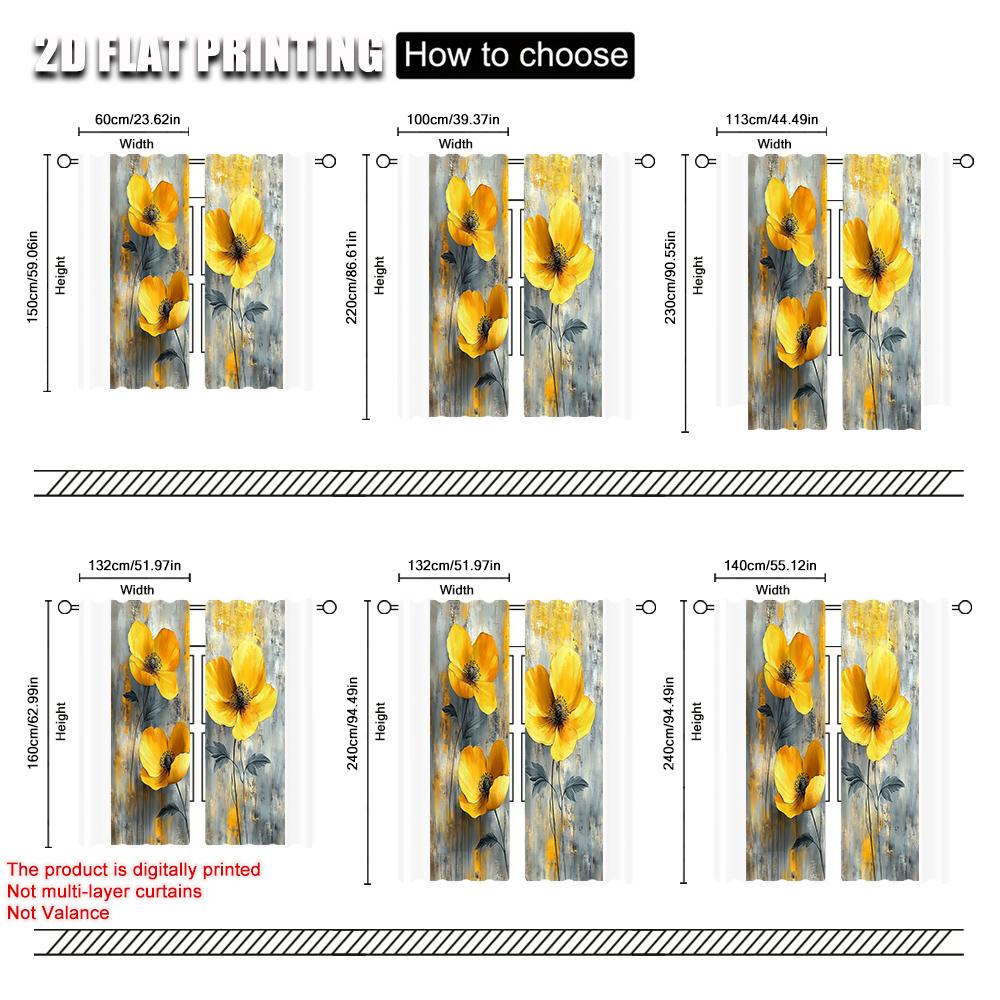 2pcs, Curtains 2D print Retro Floral Flower Fabric (without rod) Home Decor Ldeal for Living Room, Bedroom & Home