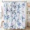 Blue and White Flower Print Shower Curtain Waterproof Bathroom Decor for Home Decoration 180x200cm (White)