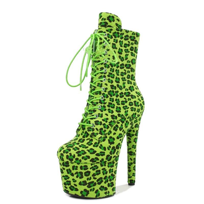 26 см супер-высокий каблук, водонепроницаемый, короткие сапоги с леопардовым принтом, лакированная кожа, сапоги для прыжков с парашютом, обувь