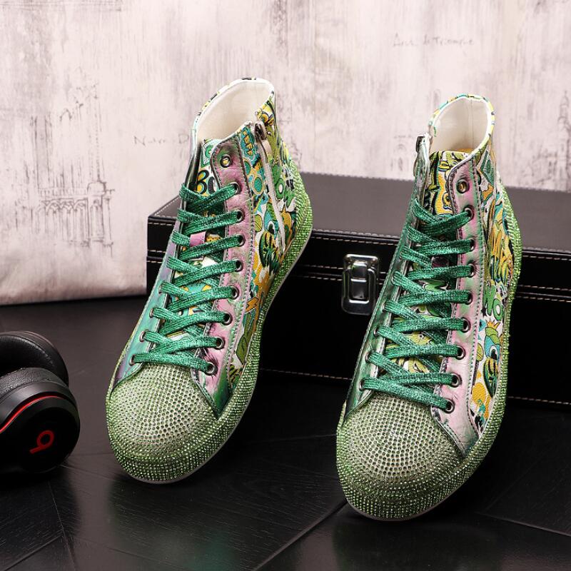 Мода Новые Мужские высокие кеды глажка парусина граффити доска дух молодого человека ослепительный цвет кожа низкие повседневные туфли A8