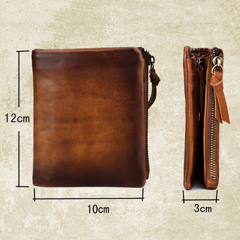 Винтажный мужской кошелек из натуральной кожи, ретро-кошелек из воловьей кожи с верхним слоем для мужчин, вертикальный кошелек с 2 карманами на молнии