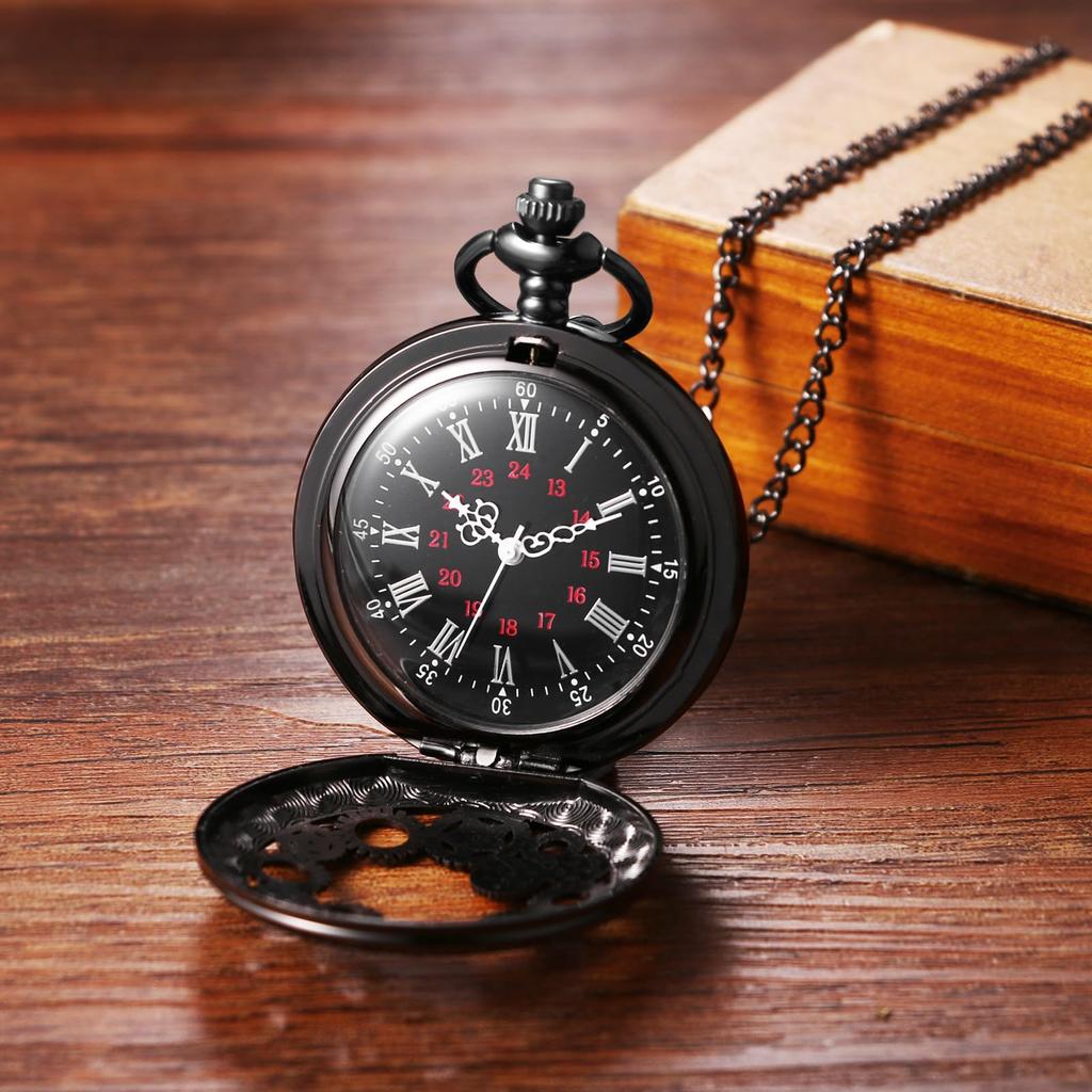 Pocket Watch Gear Skeleton Rome Analog Display Waterproof Pocket Watch Pendant Necklace Chain Birthday Anniversary Christmas Day Present Antique -