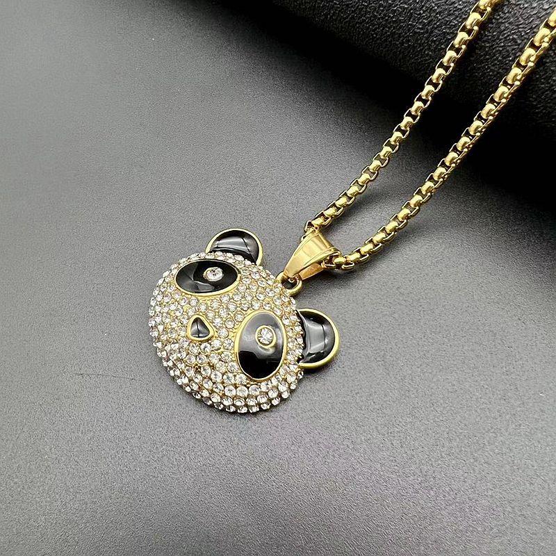 Luxury Hip Hop Stainless Steel Funny Animal Panda Pendant with Rhinestone Rock Hip Hop Necklaces for Mens Jewelry Gifts