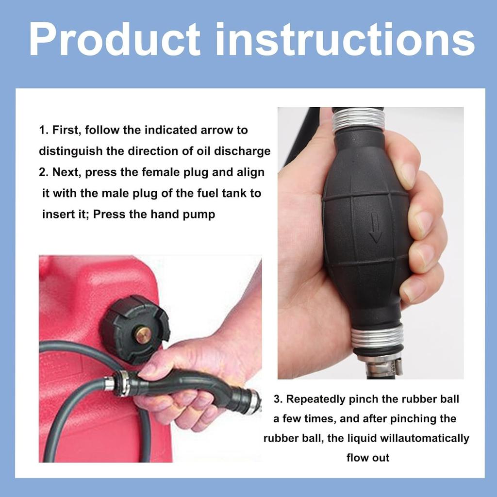 Tnisesm 5/16" 6FT Fuel Line Assembly, With Connector Rubber Marine Outboard Boat Motor RVs Fuel Assembly With Primer Bulb 304 Steel Hose Clamps