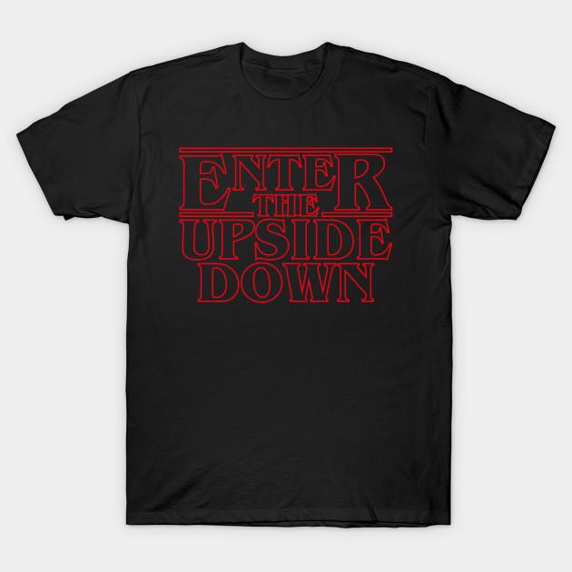 Men Black Print T-shirt Stranger Things - Enter The Upside Down No-Cut Transfer Paper Print Cotton Tshirt