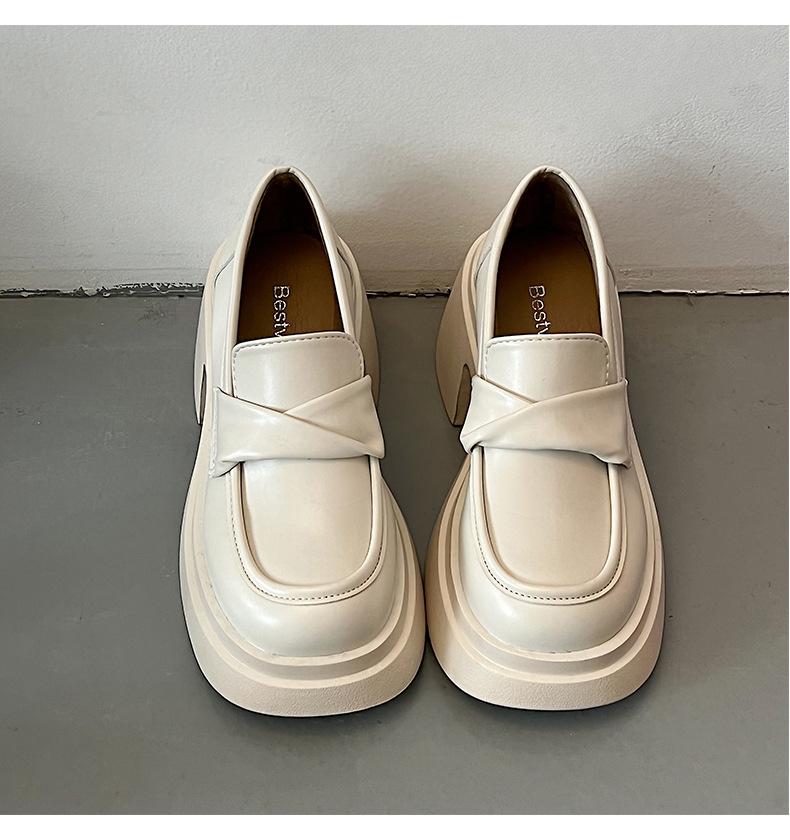 Французские туфли на толстом каблуке и платформе, женские, весна-лето 2025, новые универсальные белые британские туфли на высоком каблуке, маленькие кожаные туфли