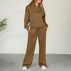2 Pcs/Set Women Hoodie Pants Suit Solid Color Long Sleeves Hooded Top Elastic Waist Straight Wide Leg Trousers Sport Fitness Outfit Fall Winter