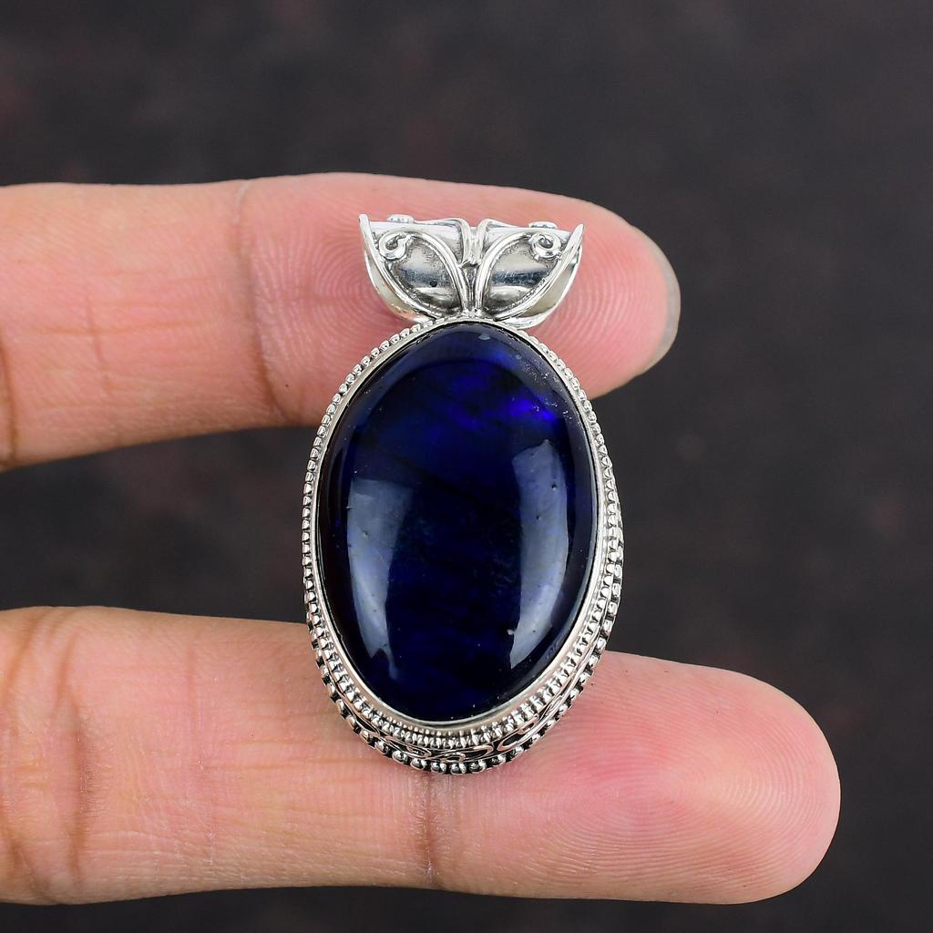 Подвеска из драгоценного камня лабрадорит синего огня, 925 пробы, серебряная подвеска ручной работы, элегантный винтажный кулон, лабрадорит, ювелирное изделие в подарок маме