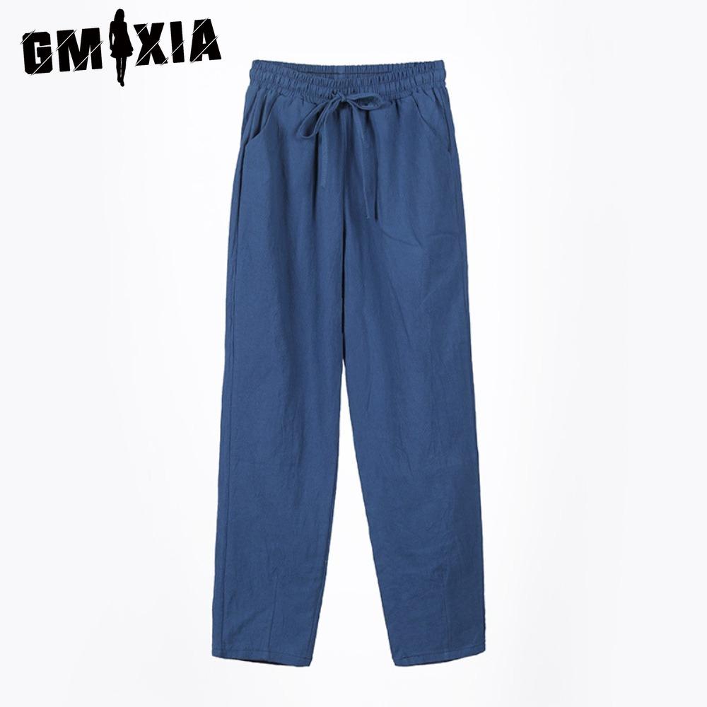 GMXIA 9 Color Pure Cotton Nine Point Trousers Spring Summer Slim Straight Loose Casual Pants Women Solid Color Harem Pants