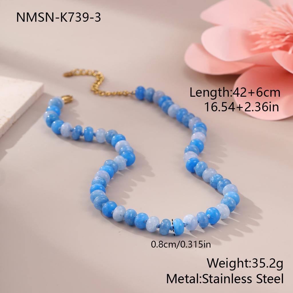 GEMCHIC Women's Dopamine Color Block Natural Stone Beaded Necklace Bohemian Style Layered Choker Statement Jewelry