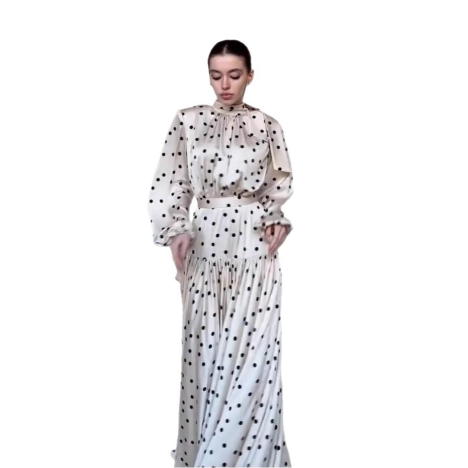 Европейская и американская женская одежда весна новая мода темперамент ретро в горошек рукав-пузырь большое расклешенное платье