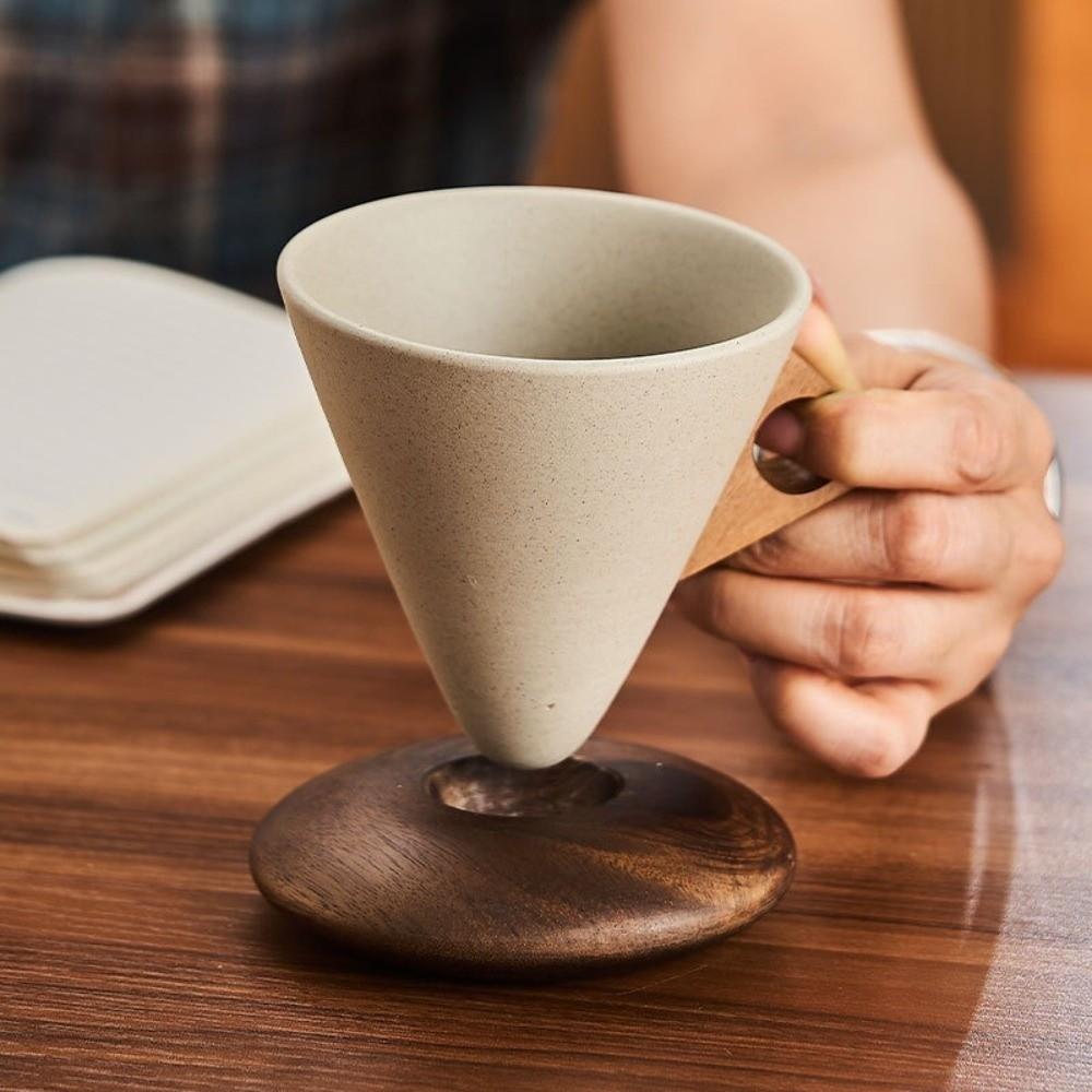 Drinking Cup Vintage Pottery Mug Triangular Cone Stoneware Cup Ceramic Coffee Cup  Travel Use
