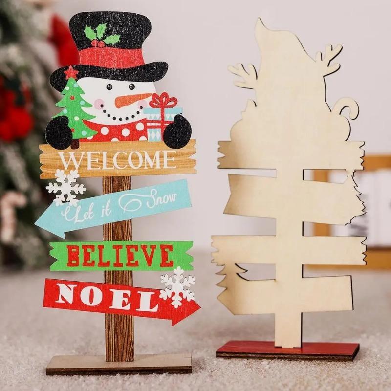 1/3PCS Christmas Wooden Sign Plaque Xmas Tree Santa Claus Snowman Desktop Ornaments DIY Home Bar New Year Decoration Supplies