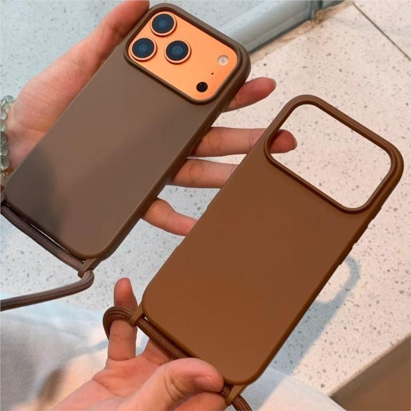 Чехол-lanyard из жидкого силикона для iPhone 17 Air 16 14 15 Plus 11 12 13 Pro Max, мягкий, противоударный, матовый