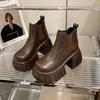 Fashion 9CM Heels Winter Women Leather Chunky Ankle Boots 2025 Autumn High Platform Boots Woman Thick Bottom Non Slip Motorcycle Booties