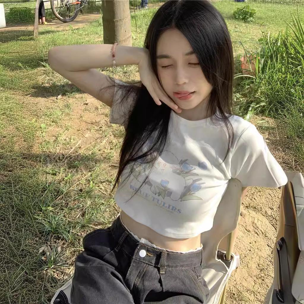 Женская белая базовая рубашка для женщин на лето, новая сладкая и пряная тонкая футболка с короткими рукавами