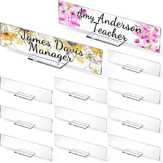 Yookeer 12 Pack Acrylic Name Plate Personalized Desk Name Plaque Sign Clear Panel Rectangle Acrylic Sheet Blank for Office Desk Decor(8.5 x 2.5 Inch)