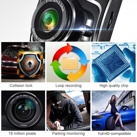 Видеорегистратор с широкоугольным углом обзора 172 градуса и циклической записью G-сенсора. Простая установка. Миниатюрный размер.