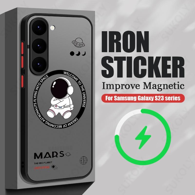 Магнитный чехол для беспроводной зарядки с рисунком астронавта, роскошный противоударный чехол для Samsung A15 A35 A55 A14 S25 S24 Plus S23 S22 Ultra S21 S20 FE