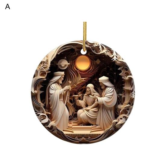 Nativity Scene Ornaments Acrylic Flat Hanging Pendant Keepsake The Birth of Jesus Decor for Christmas Tree Party Car Wall Door