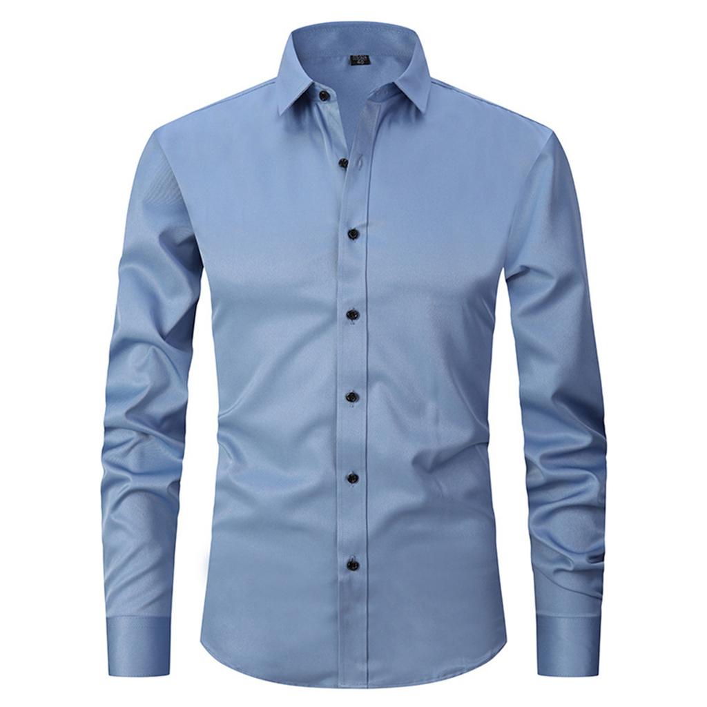 Elastic Shirt Men's Long Sleeve Shirt Men's Top Slim Solid Color Inch Shirt