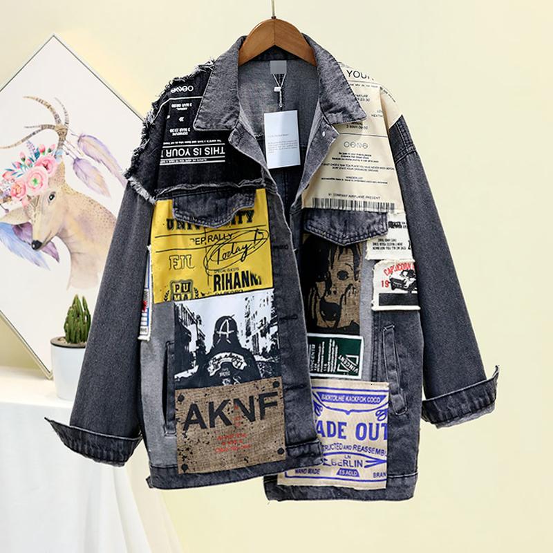 Джинсовая женская куртка Harajuku, готическая корейская уличная одежда, куртка большого размера в стиле хип-хоп, пальто на пуговицах, повседневная мешковатая женская зимняя одежда 2021