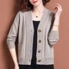 Fashion V-Neck Knitted Button Pockets Cardigan Sweater Women's Clothing Autumn Oversized Casual Tops All-match Coat