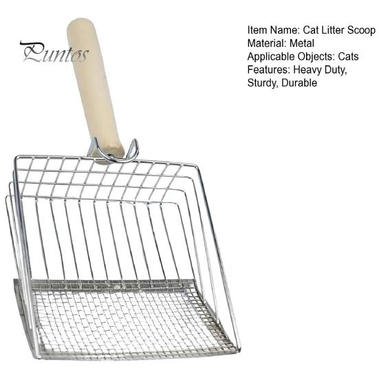 Металлический совок для кошачьего туалета, прочный совок для уборки какашек с деревянной ручкой, нескользящая лопата для просеивания какашек домашних животных для кошачьего туалета