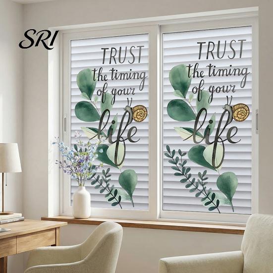 Glass Protection Film Reeded Privacy Window Non Adhesive Frosted Sun Blocking Opaque Decal Cling Hanging Green Plants Decorative Sticker for Bathroom