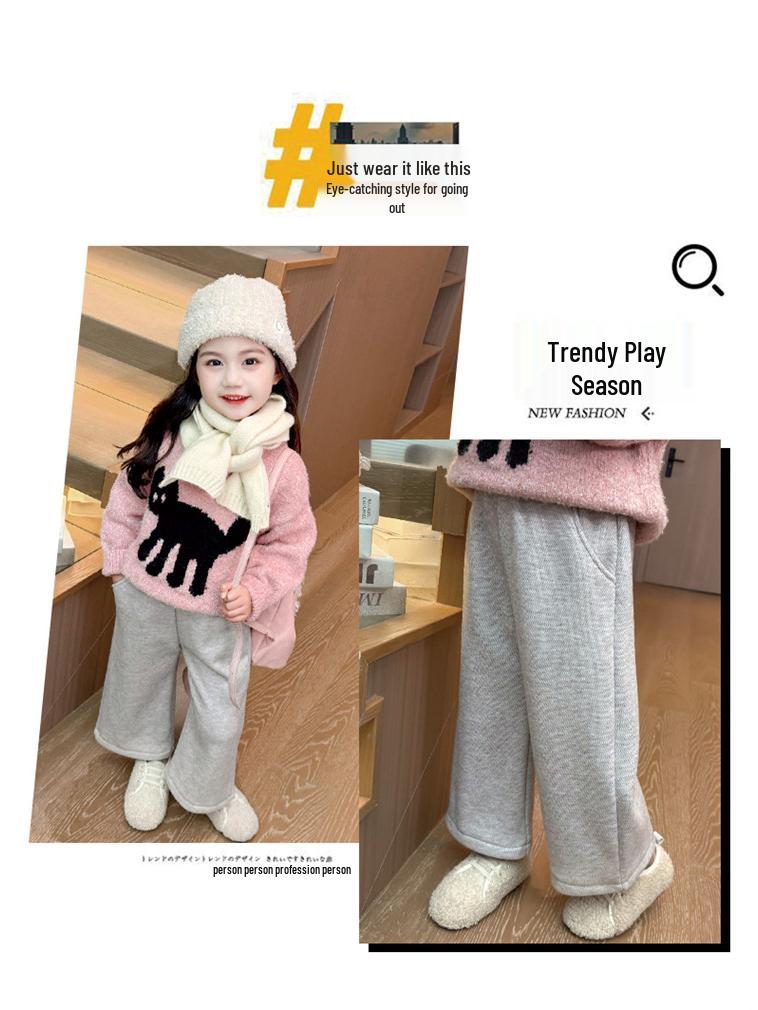 Бархатные зимние брюки широкого кроя для девочек в корейском стиле 2025