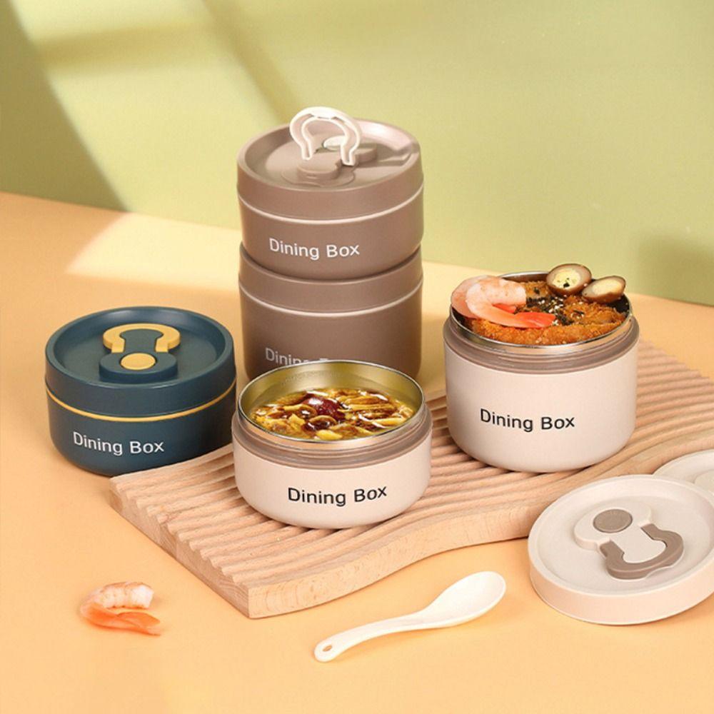 Round Thermal Lunch Box Stainless Steel Dining Box Insulated Food Container School Picnic