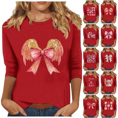 Женская мода повседневная кофта с рукавом три четверти и круглым вырезом с принтом ко Дню святого Валентина