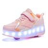 TUINANLE USB Charging Women LED Light Sneakers 2 Wheels Luminous Shoes for Women Roller Skates
